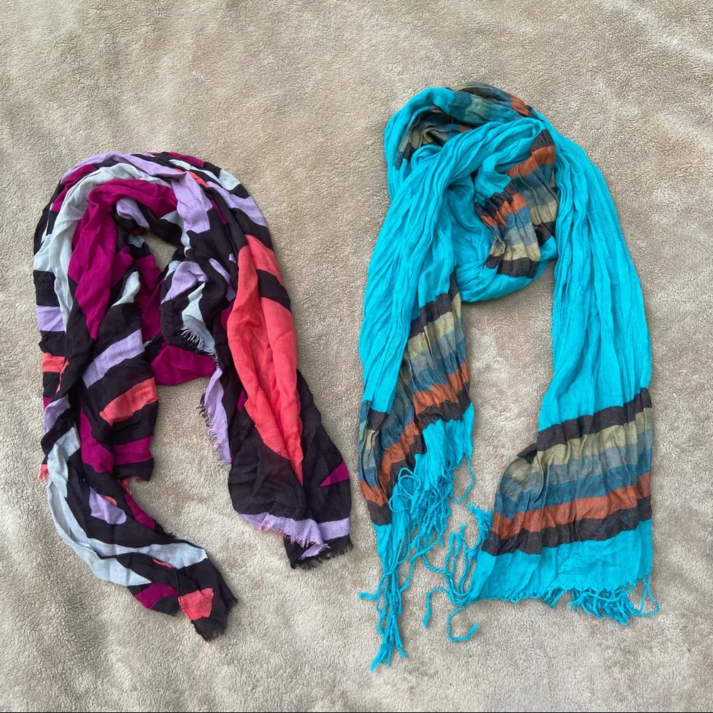 Lot of 2 Brightly Colored Scarves